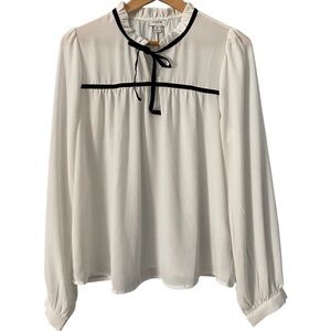 J. Crew | Ivory Sheer Velvet Tie Ruffle Neck Blouse